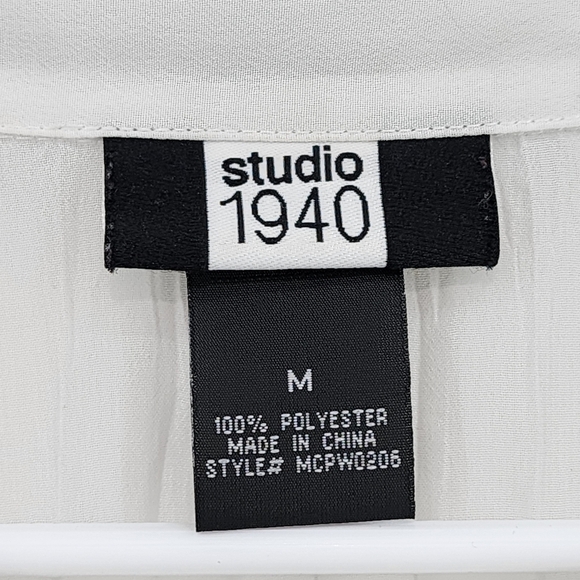 Studio 1940 Women's Vintage Poly Crinkle Ruffles Button Front Top Victorian- M - Picture 3 of 6